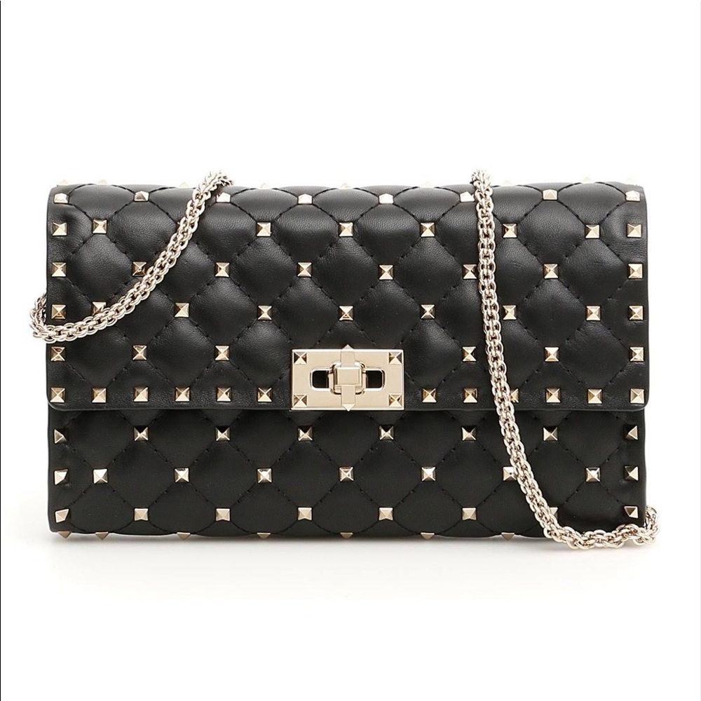 VALENTINO ROCKSTUD SPIKE NAPPA LEATHER CROSSBODY CLUTCH BAG